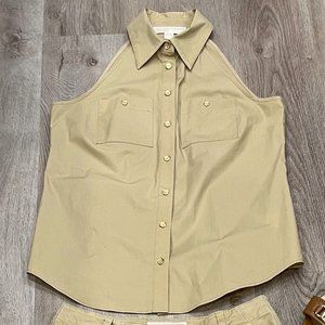 Worn 1x - Michael Kors Organic Cotton Poplin Sleeveless Button Down Top